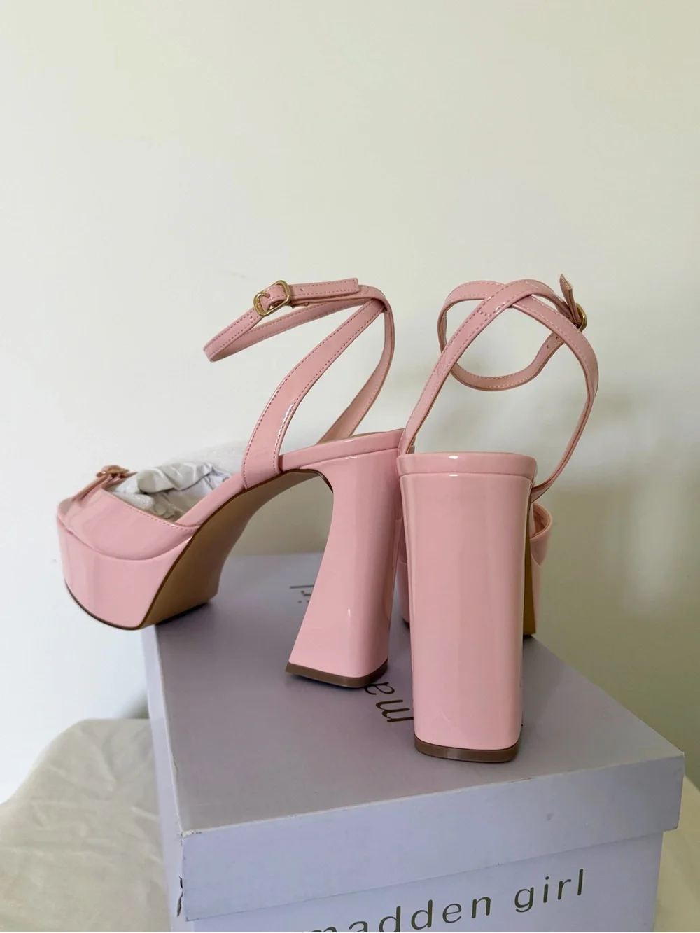 Madden Girl Patent Platform Ankle-Strap Heels - Light Pink